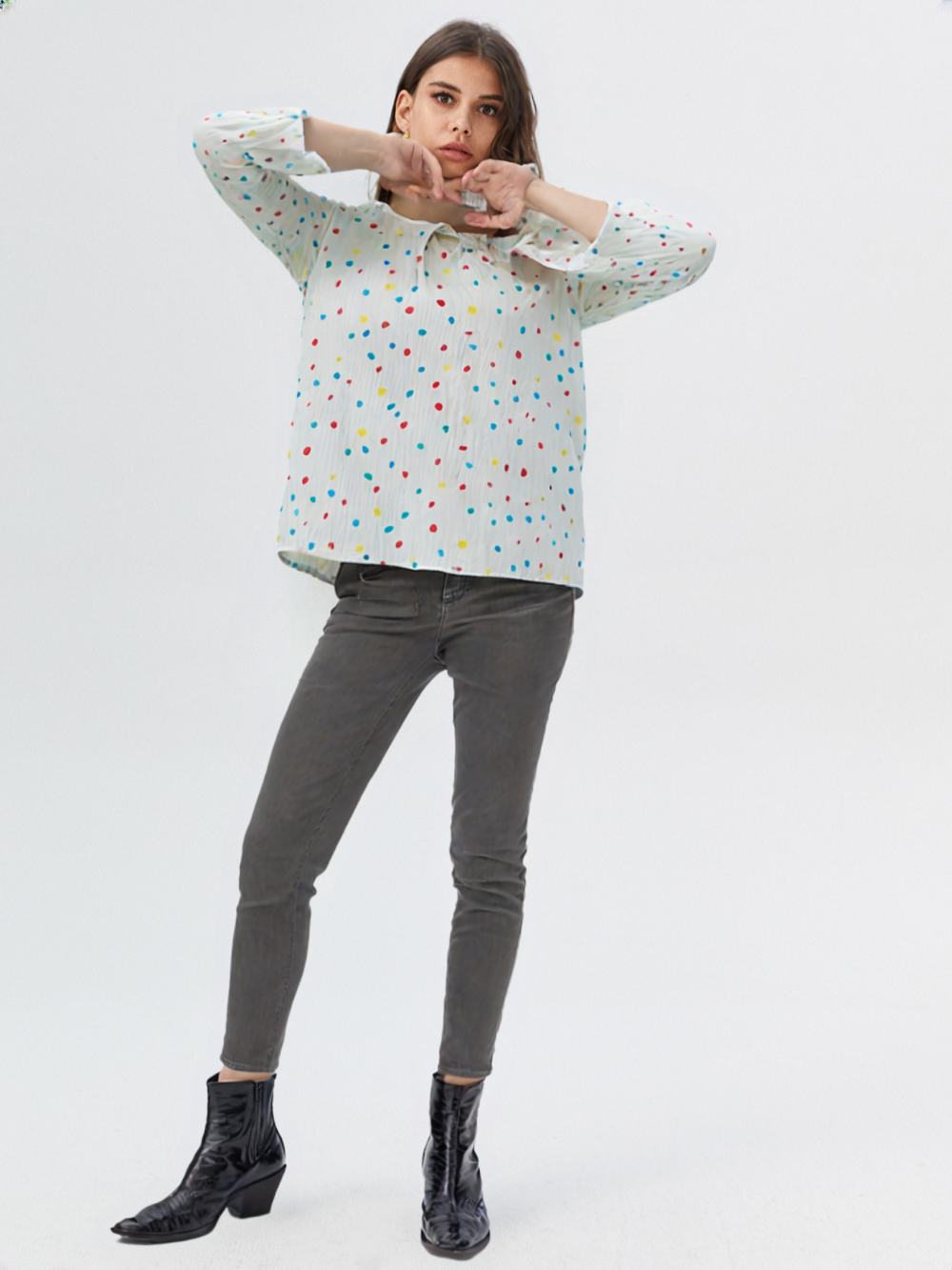 wearOn Colorful Confetti Dots Long Sleeve Top - Playful Polka Dot Blouse for Women