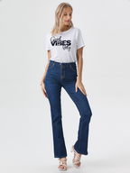 wearOn Good Vibes Only Crop Top - White Graphic T-Shirt Short Sleeve for Women