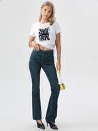 wearOn Groovy Retro Graphic Tee - White Vintage Style Short Sleeve T-Shirt for Women