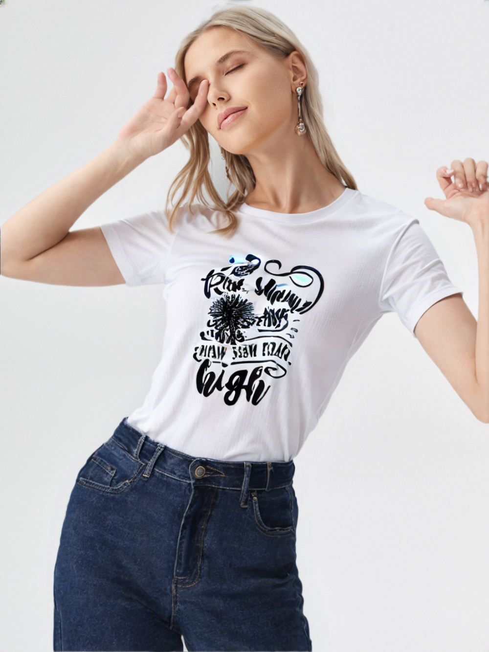 wearOn Rise Spring Leap Faith Graphic Tee - White Motivational Sunflower Short Sleeve T-Shirt for Women