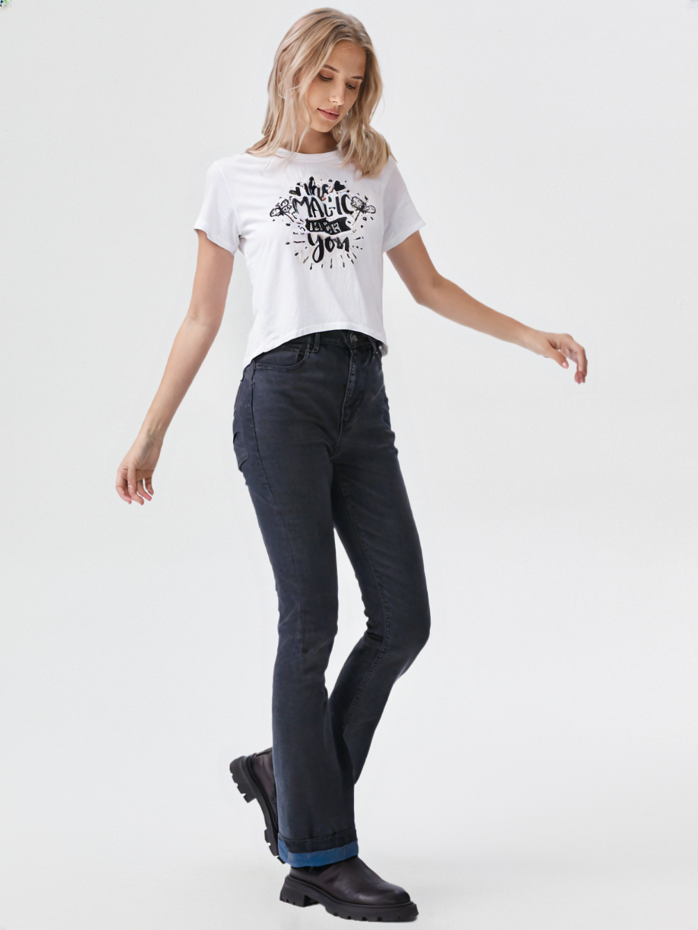 wearOn Women's "Magic Happens" Inspirational Graphic Tee - Premium Cotton Short Sleeve T-Shirt