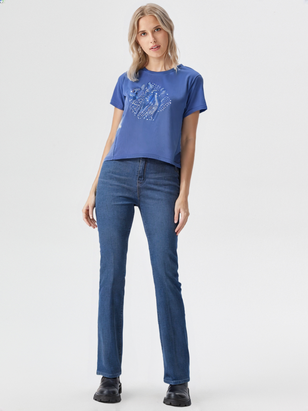 wearOn Women's Royal Peacock Sparkle Tee - Cobalt Blue Premium Cotton Short Sleeve T-Shirt