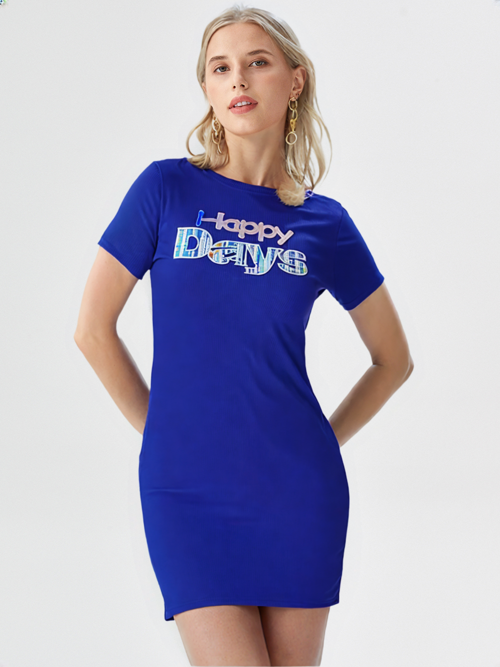 wearOn Happy Days Royal Blue Statement T-Shirt Dress - Exclusive Drop