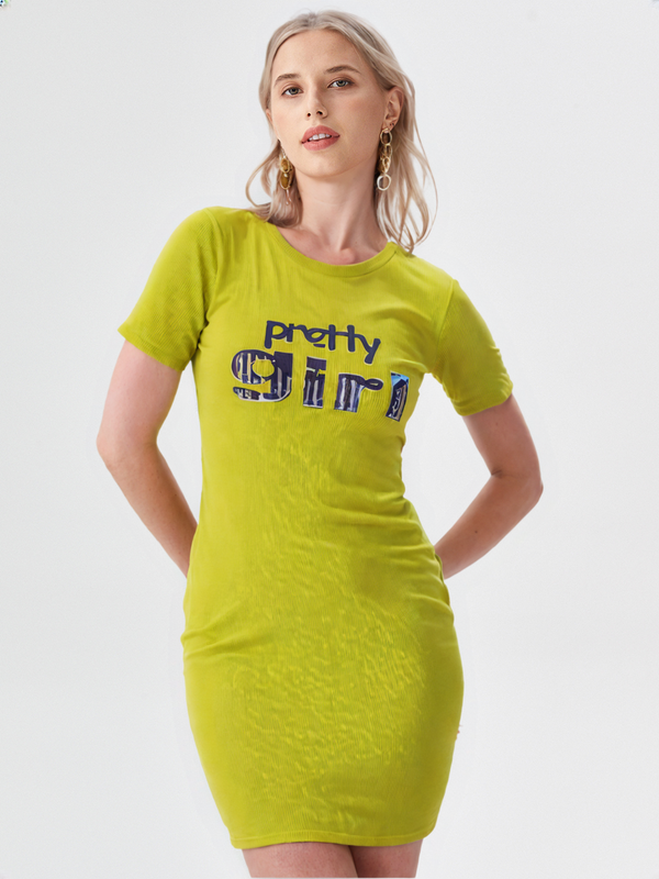 wearOn Pretty Girl Chartreuse Ribbed Mini Dress - Bold Confidence Statement