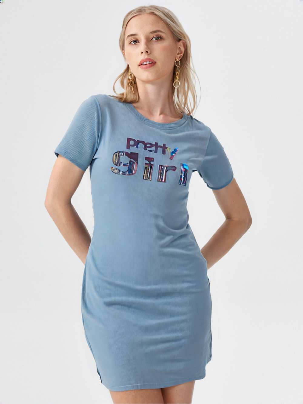 wearOn Pretty Girl Periwinkle Blue Ribbed T-Shirt Dress - Soft Power Collection