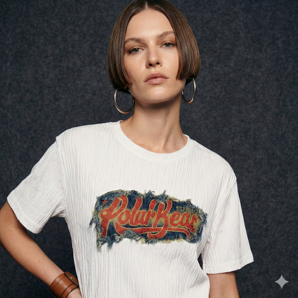 WEARON Art Patch Tee with Polar Bear appliqué motif.