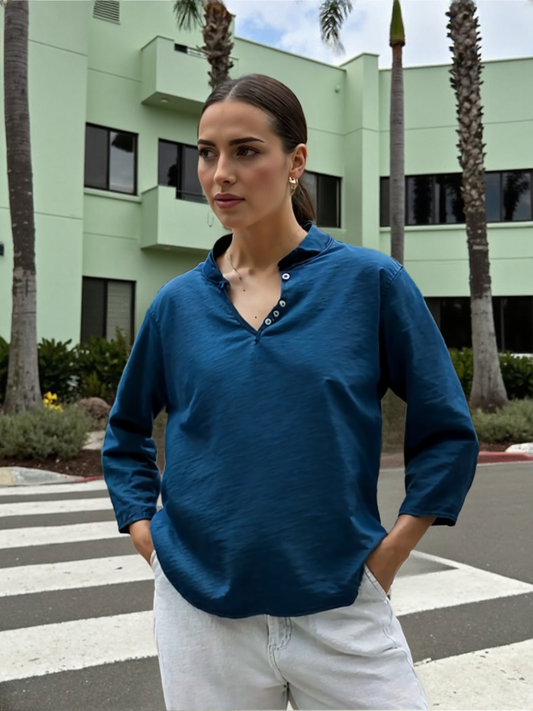 wearOn Luxe Satin Long Sleeve Blouse - Button Detail